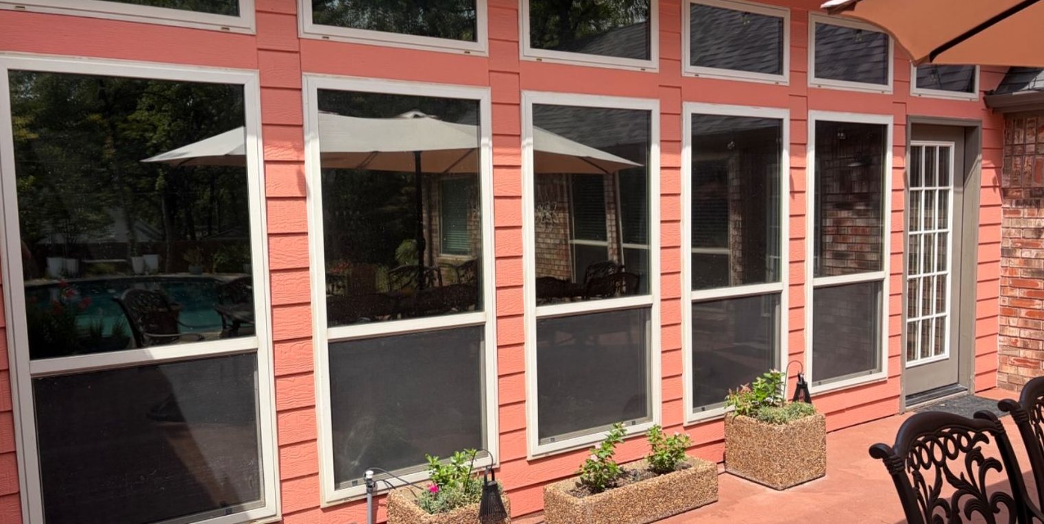 Patio windows after privacy film, interior no longer visible